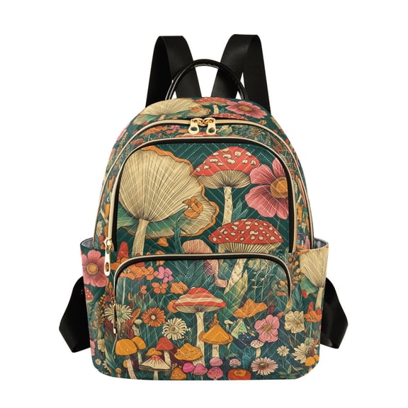 FORMRS Mini Backpack Purse for Women Quilted Travel Daypack Casual Shoulder Bag, Floral Mushroom