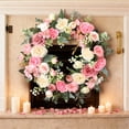 thumbnail image 5 of 18"  Spring Wreaths Peony Wreath for Front Door Artificial Spring Fake Flower Wreath for Mother's Day Door Window Wall, Home and Kitchen Decor Women Mother Gift, 5 of 6