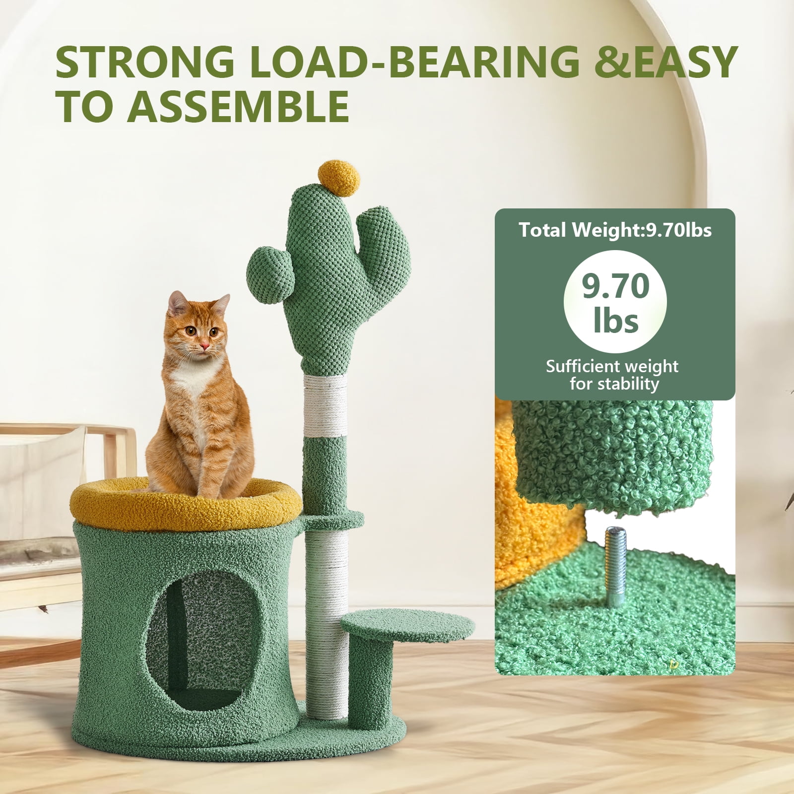 ABSOKE 32" Cat Tree,Cat Tower with Cactus Cat Scratching Post,Cozy Cat House for Indoor Cats,Green