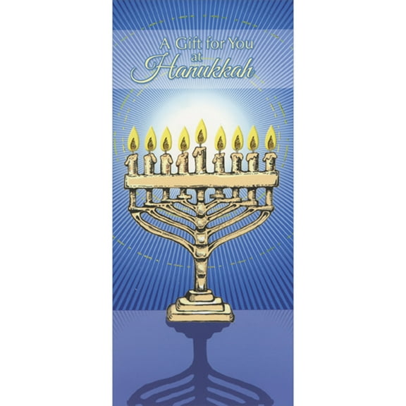 Designer Greetings Lit Menorah with Blue Starburst Background Hanukkah Money / Gift Card Holder