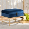 thumbnail image 1 of Skyline Decor Navy Blue Velvet Fabric Upholstered and Gold Finished Metal Small Storage Ottoman, 1 of 10