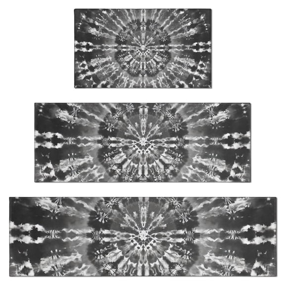 Black Tie Dye Pattern Kitchen Rugs Sets Of 3,Kitchen Runner Rugs Non Skid Washable,Decorative Kitchen Floor Mats for Kitchen,Sink,Laundry,17"x30" 17"x47" 17"x59"