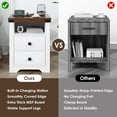 thumbnail image 6 of Nightstand with Charging Station, Farmhouse Nightstand with LED Lights, Modern Rustic Side Table with 2 Storage Drawers, Wooden End Table for Bedroom, Antique White 2pcs, 6 of 8