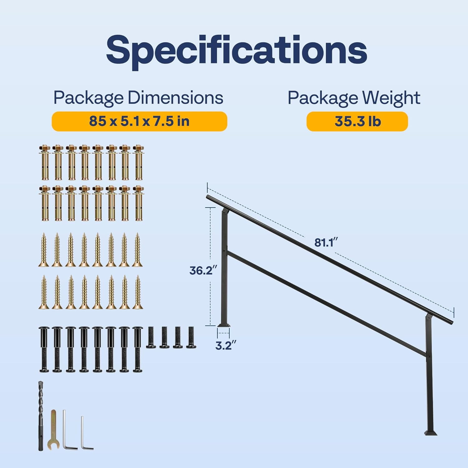 SPECSTAR 2-Pack outdoor handrails, 6-7 Steps Galvanized Steel Railing, for Porch, Deck, or Indoor Stairs