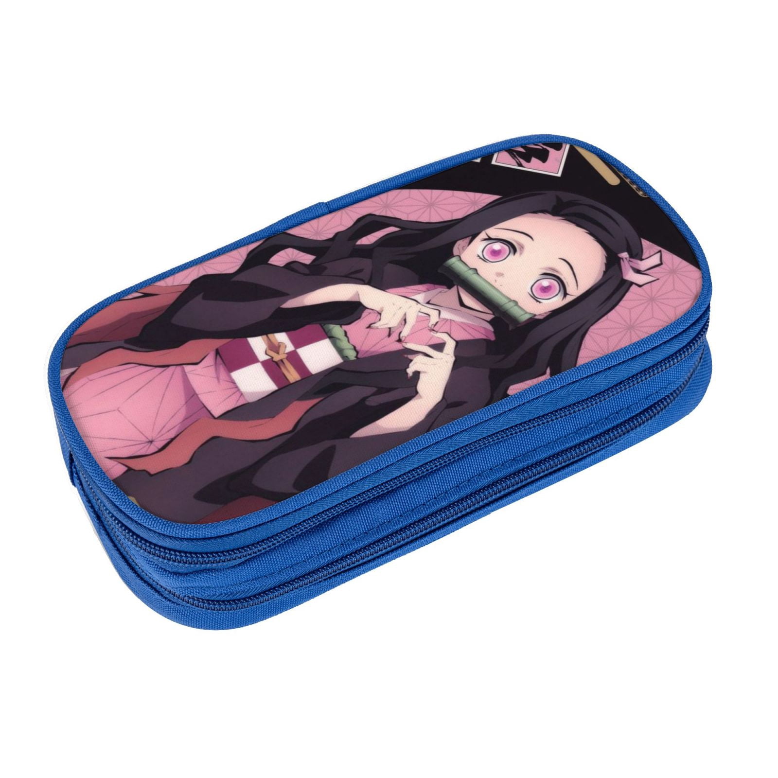 Kamado Nezuko Pencil Case Large Capacity Pencil Pouch Pen Bag Office Stationery Organizer Travel Makeup Bag Blue