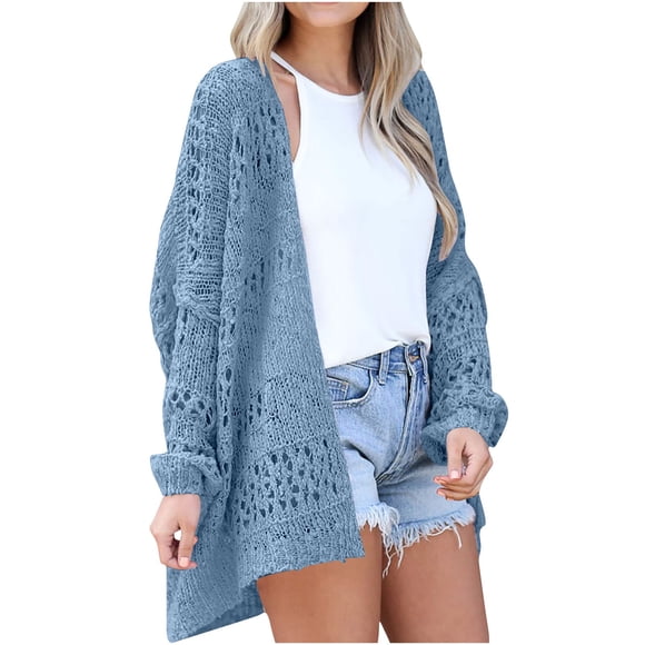 Timegard Cardigan Sweaters for Women Hollow out Crochet Open Front Mid Long Comfy Cardigan Fashion
