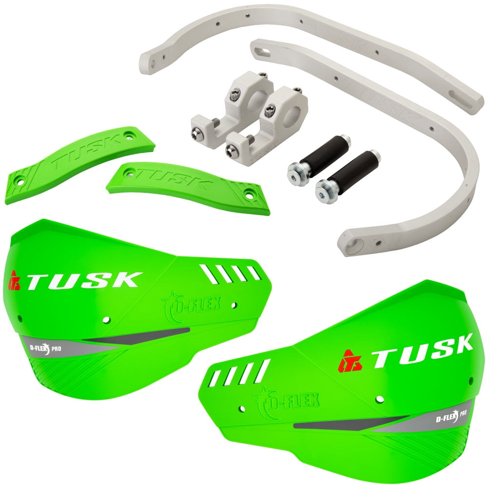 Tusk D-Flex Pro Handguards Silver Bar/Green Plastics 7/8 Bars For ATK 605 Dual Sport 1997-1998