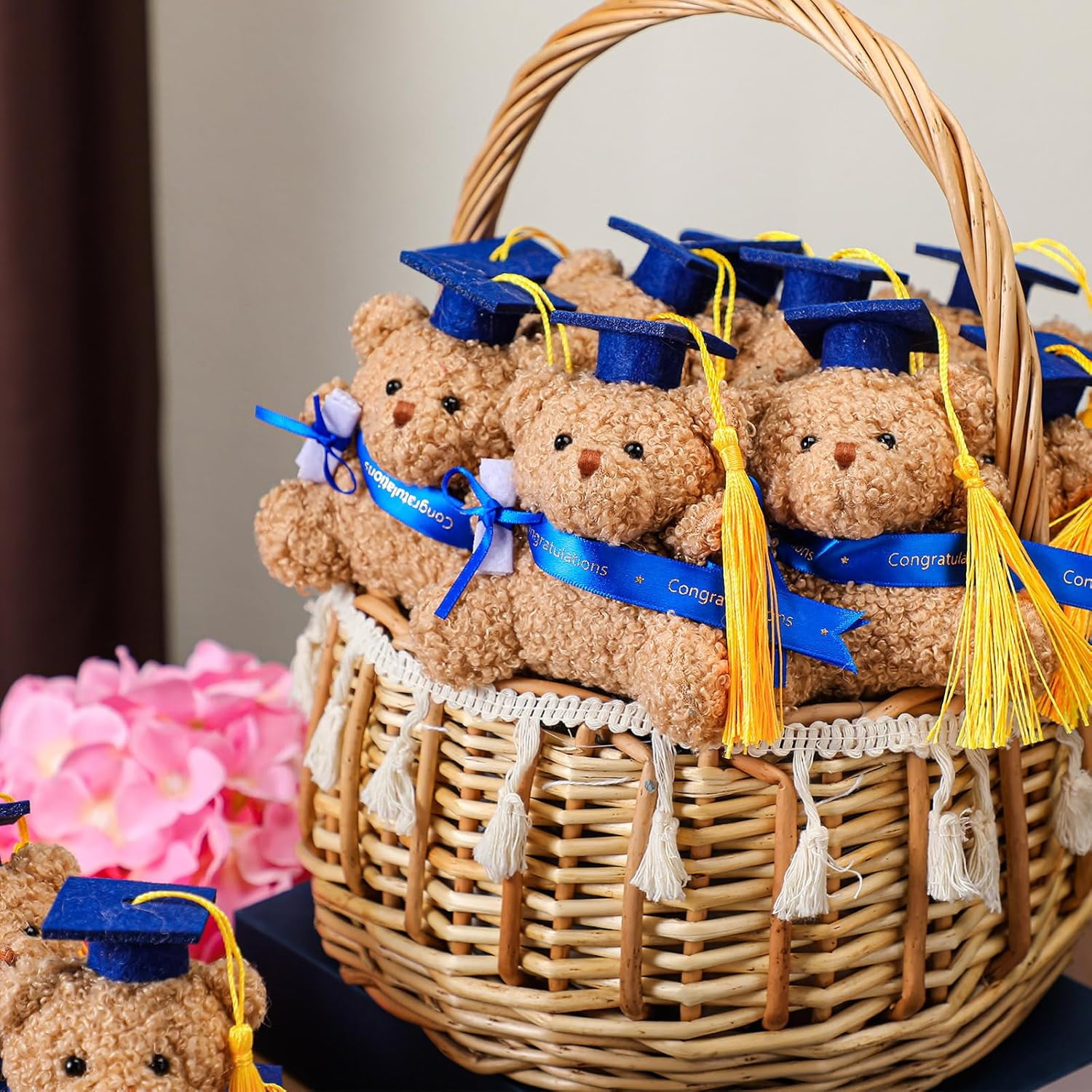 Guvpev 4" Mini Graduation Bears Bulk Set of 24, Class of 2026 Small Stuffed Animals with Blue Cap and Diploma, Tiny Plush Teddy Bear for Graduation Bouquet DIY, Prom Party Decor & Congrats Grad Gifts