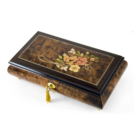 Gentle Roses with Rosewood Frame Musical Jewelry Box - Stairway to Heaven