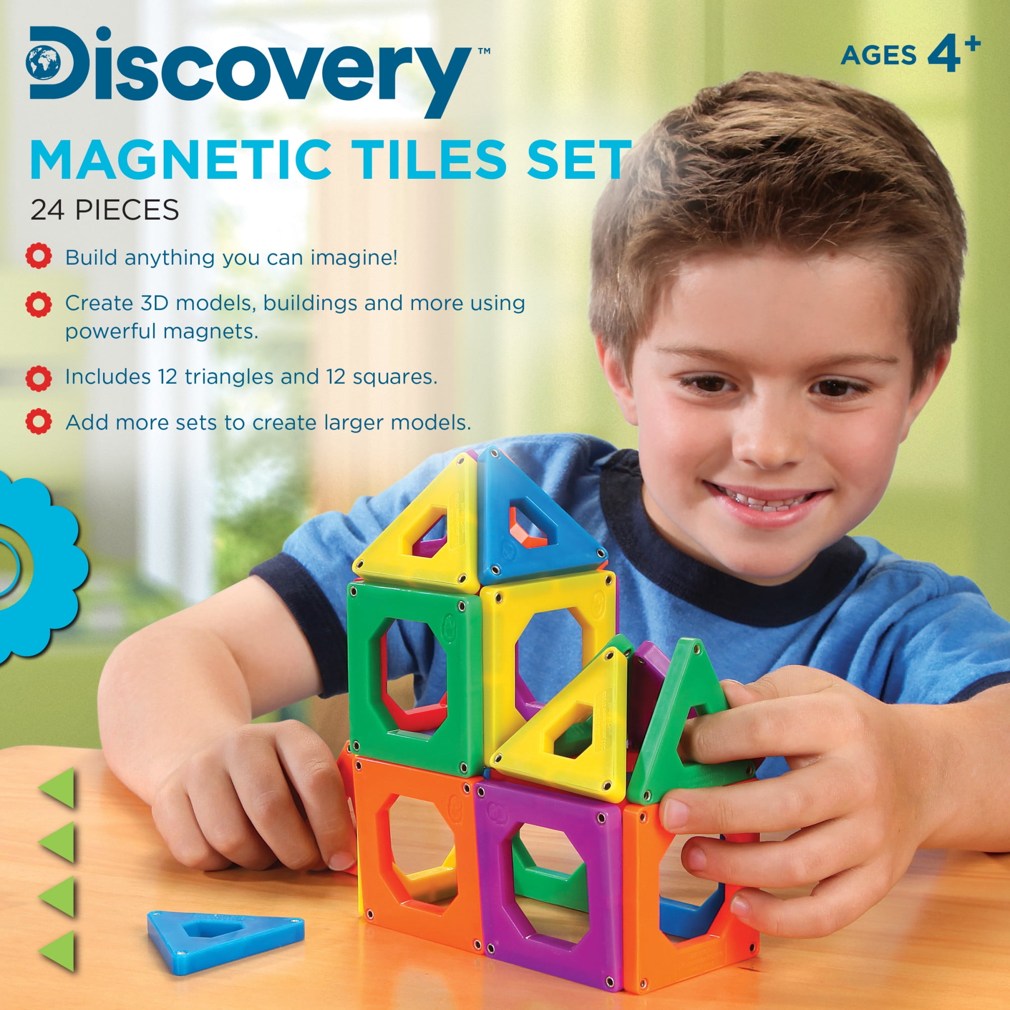 Discovery Kids Magnetic Tiles Set, with 12 Triangles And 12 Squares,  24-pieces - Walmart.com