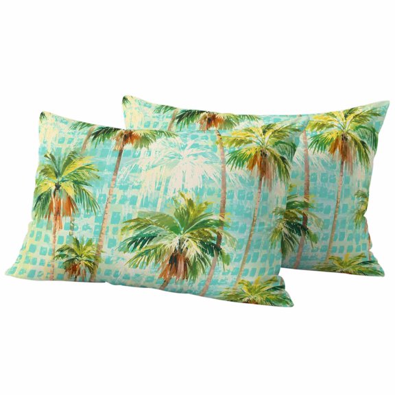Palm Tree Outdoor Waterproof Pillow Covers, Country Summer Botanical Coconut Plants Decorative Rectangle Throw Pillowcase Sofa Cushion Sham for Patio/Couch/Chair, 20"x12" 2 Pack
