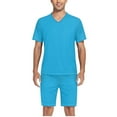 thumbnail image 5 of joogoo Men's Pajama Set Sky Blue V-Neck Pj Shorts Set 2 Piece Loungewear Sleepwear M, 5 of 7