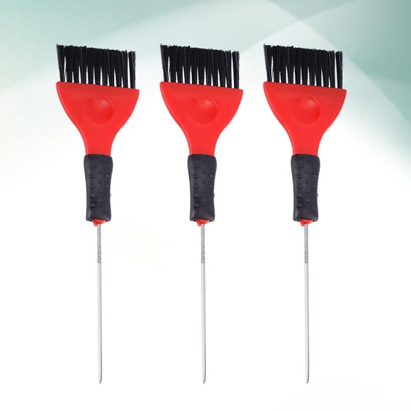 Homoyoyo 3-Piece Hair Coloring Brush Set with Red Stainless Steel Handles and Tail Needle for Precise Application and Styling