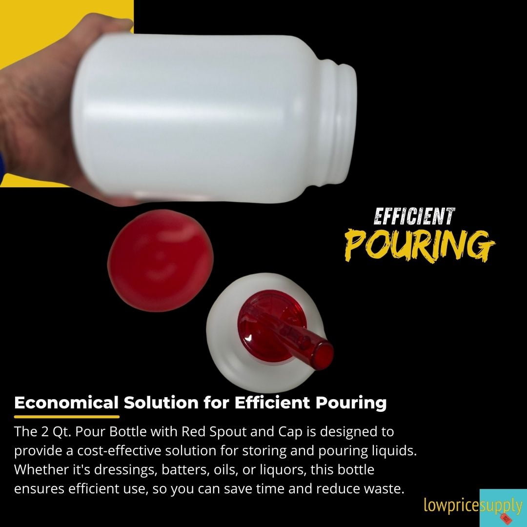 4 PACK - 2 Qt. White Pour Bottle with Red Spout and Cap
