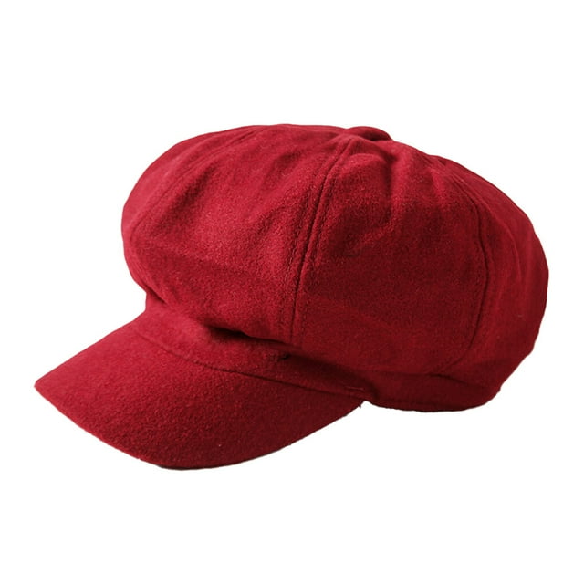 yingyy Peaked Caps Retro Fashion Breathable Woolen Octagonal Hats Beautiful Lines Easy Matching Sun for Visor Design Headgear Red 1Set