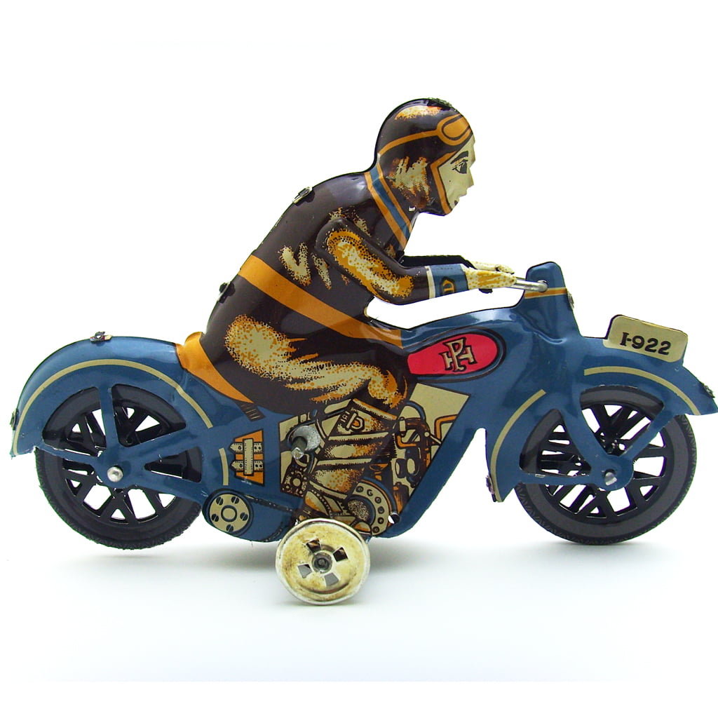 Antique I-922 Metal Motorcycle w Driver Windup Key Kids Collectibles Tin Toy 