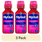 (3 pack) Vicks NyQuil Allergy Liquid, Nighttime Allergy Medicine for Adults, Berry, 12 fl oz
