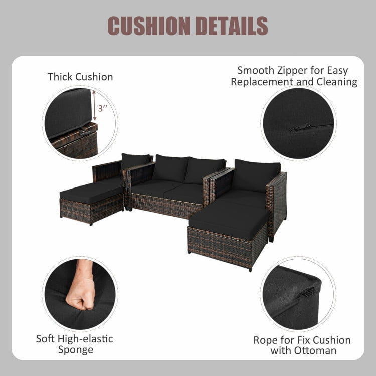 Aimee Lii 5 Pieces Patio Cushioned Rattan Furniture Set, Rattan Outdoor Furniture, Black Aimee Lii 5 Pieces Patio Cushioned Rattan Furniture Set, Rattan Outdoor Furniture, Black