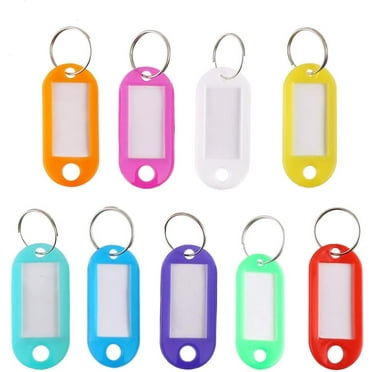 Key Tags Coloured,50 Pack Plastic Key Fobs Clear Keyring Tags Key ID Ring with Label Window for Hotel Office Name Memory Luggage 10 Colors