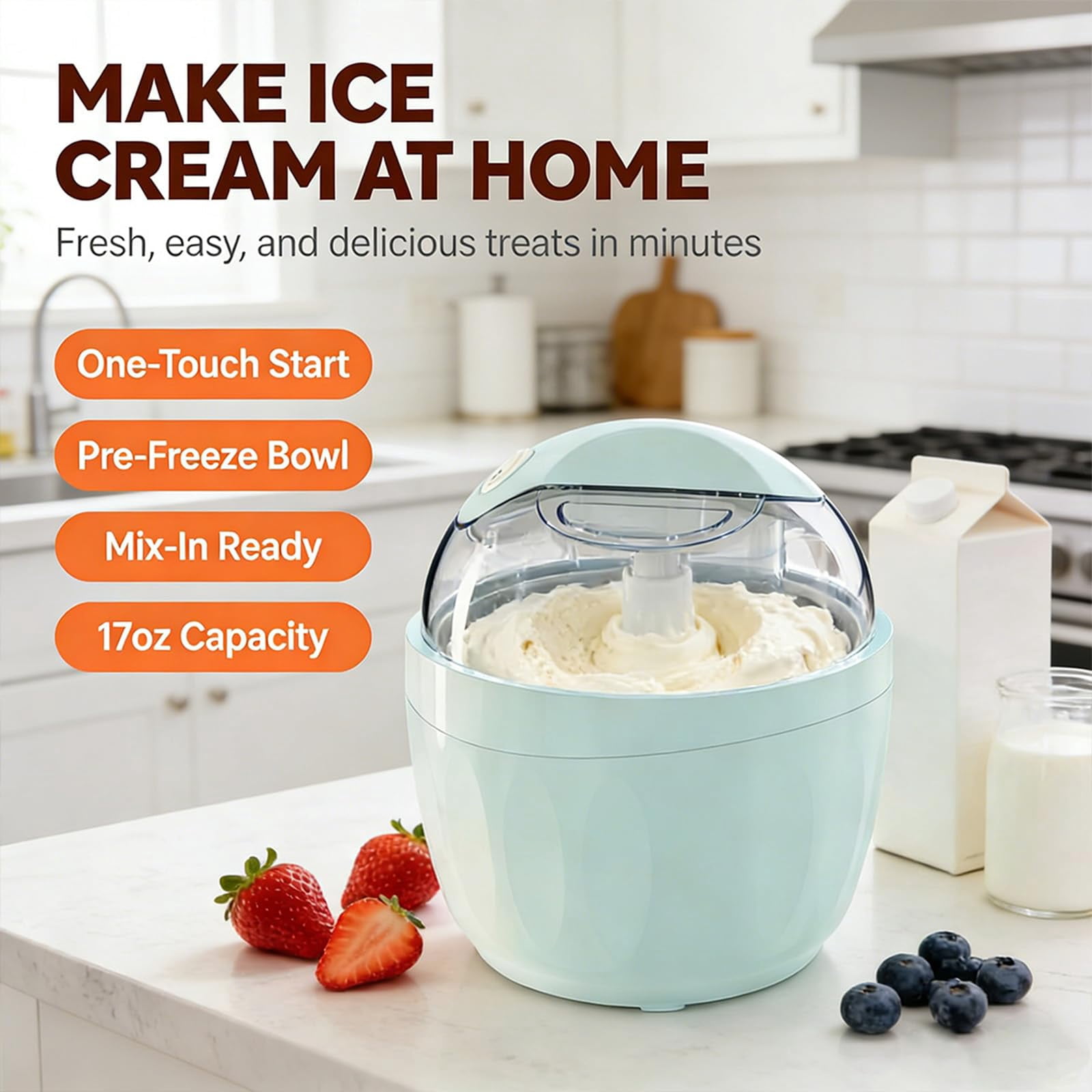 Small Home Mini Ice Cream Maker, Just 15 Minutes, DIY Mini Ice Cream Maker, One-Touch Dessert Maker, Single Serving , Frozen Yogurt, Compact Electric Makers for Kitchen, Family Treats