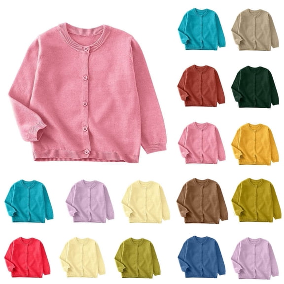 HAiming Girls Cute Cardigan Long Sleeve Button down Solid Color Comfy Scoop Neck Sweater Fall Winter Going out Tops