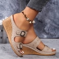 thumbnail image 2 of NOKIO Wedge Sandals for Women Women's Beach Slope Heel Slippers Hollow Casual Slippers Slope Bottom Shoes Retro Sandals Women’s Platform Wedge Sandals Open Toe Buckle Casual Sandal, 2 of 8