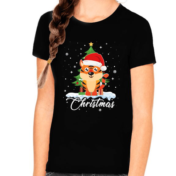 Girls Christmas Shirt Cute Tiger Christmas Outfits for Girls Cute Christmas Shirts for Kids