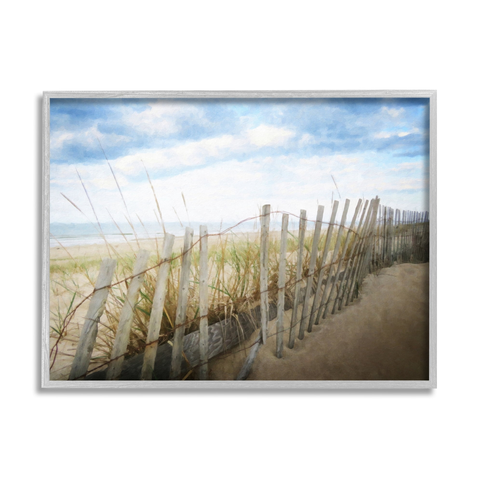 Stupell Industries Seaside Boardwalk Ocean Sand Fence Beach Grass Graphic Art Gray Framed Art Print Wall Art, Design by Graffitee Studios
