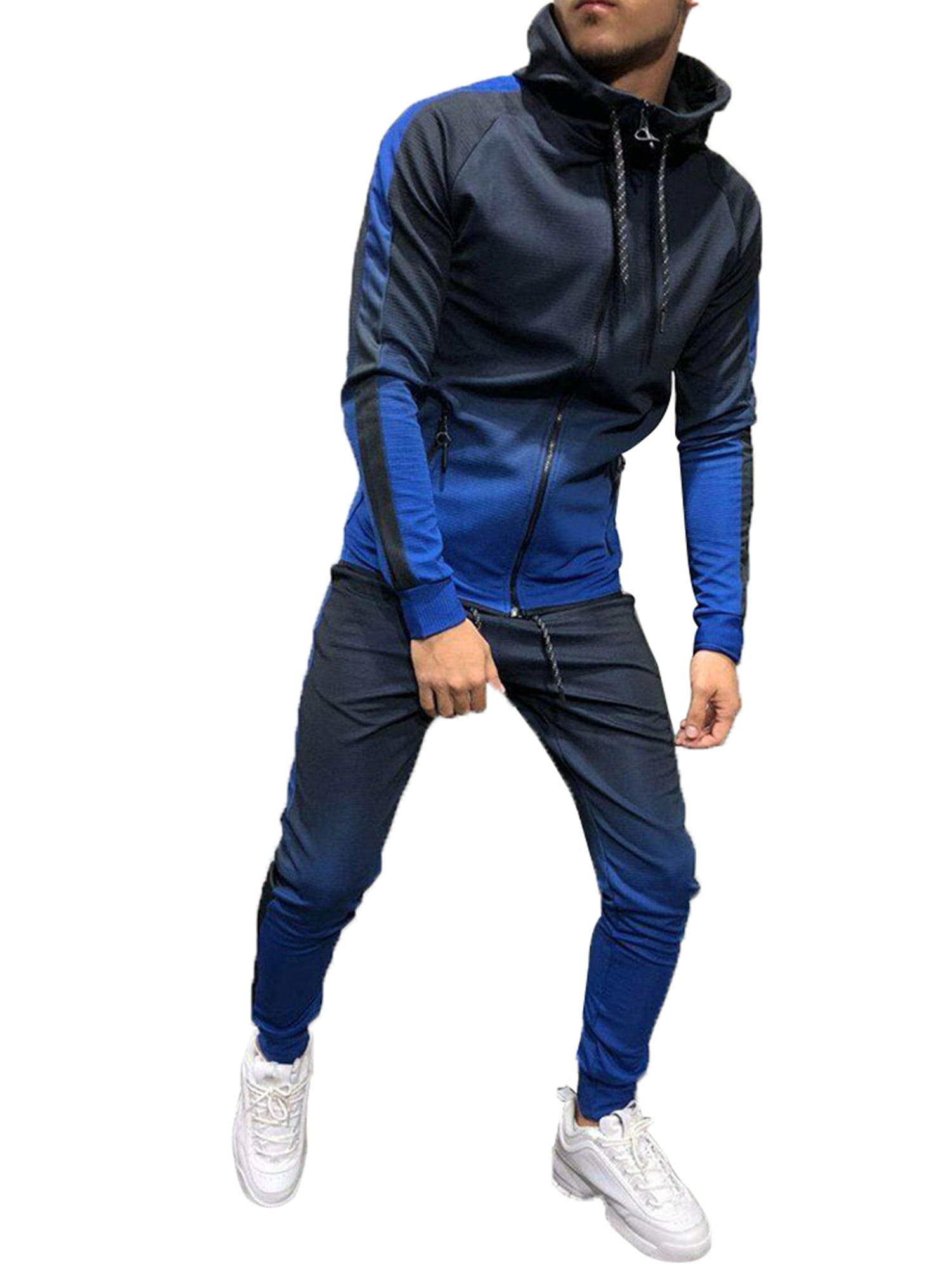 Men Tracksuit Sets Hoodie Sweatsuit Slim Fit Joggers Gym Color Gradient ...