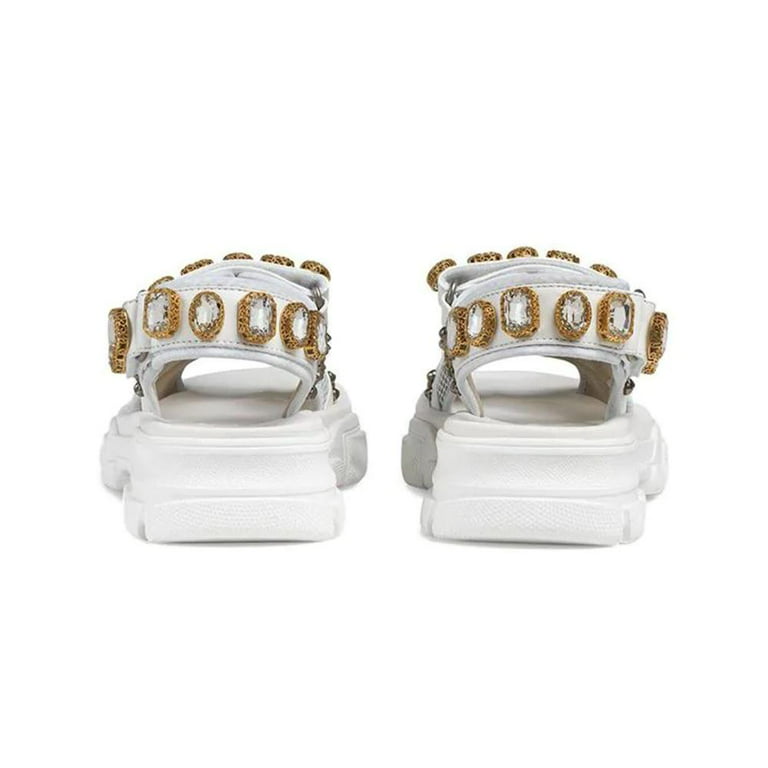 GUCCI Women's Leather & Mesh Crystal Sandal Shoes White Walmart.com