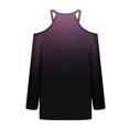 thumbnail image 4 of Goodtrade8 Fall and Winter Tops for Women Purple Cold Shoulder Gradient V-Neck Long Sleeve Casual Fall Shirts, 4 of 5