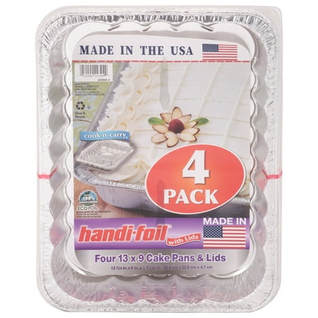 Handi-Foil Cake Pans & Lids, 4 pk - 13" x 9"
