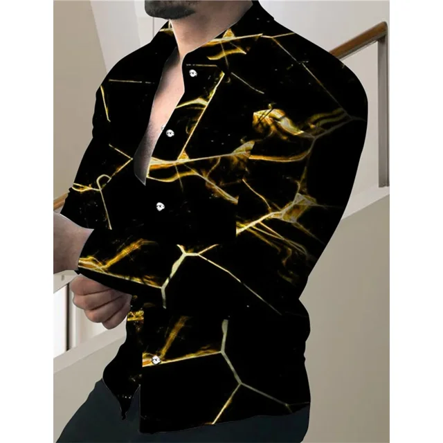 Camisa de manga larga con botones y solapa con estampado de relámpagos para hombre, superventas de 2024, cómoda y suave, informal, tallas S a 6XL
