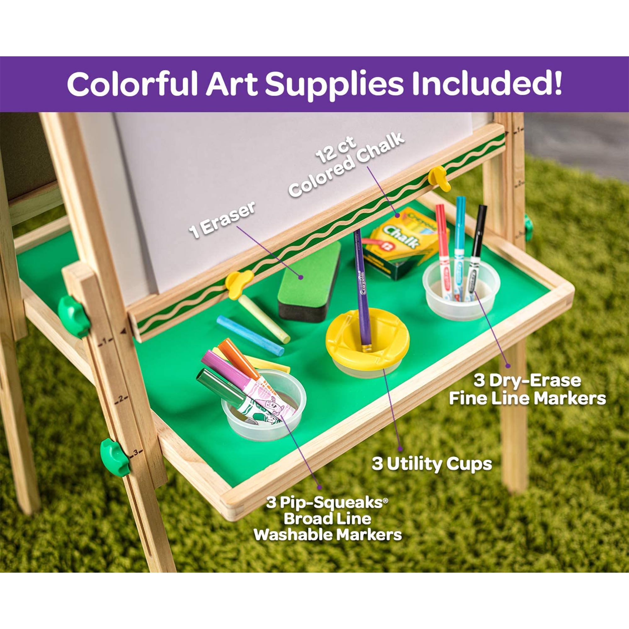 Crayola Kids Dual Sided Wooden Art Easel with Chalkboard and Dry Erase  Supplies, 1 Piece - Metro Market