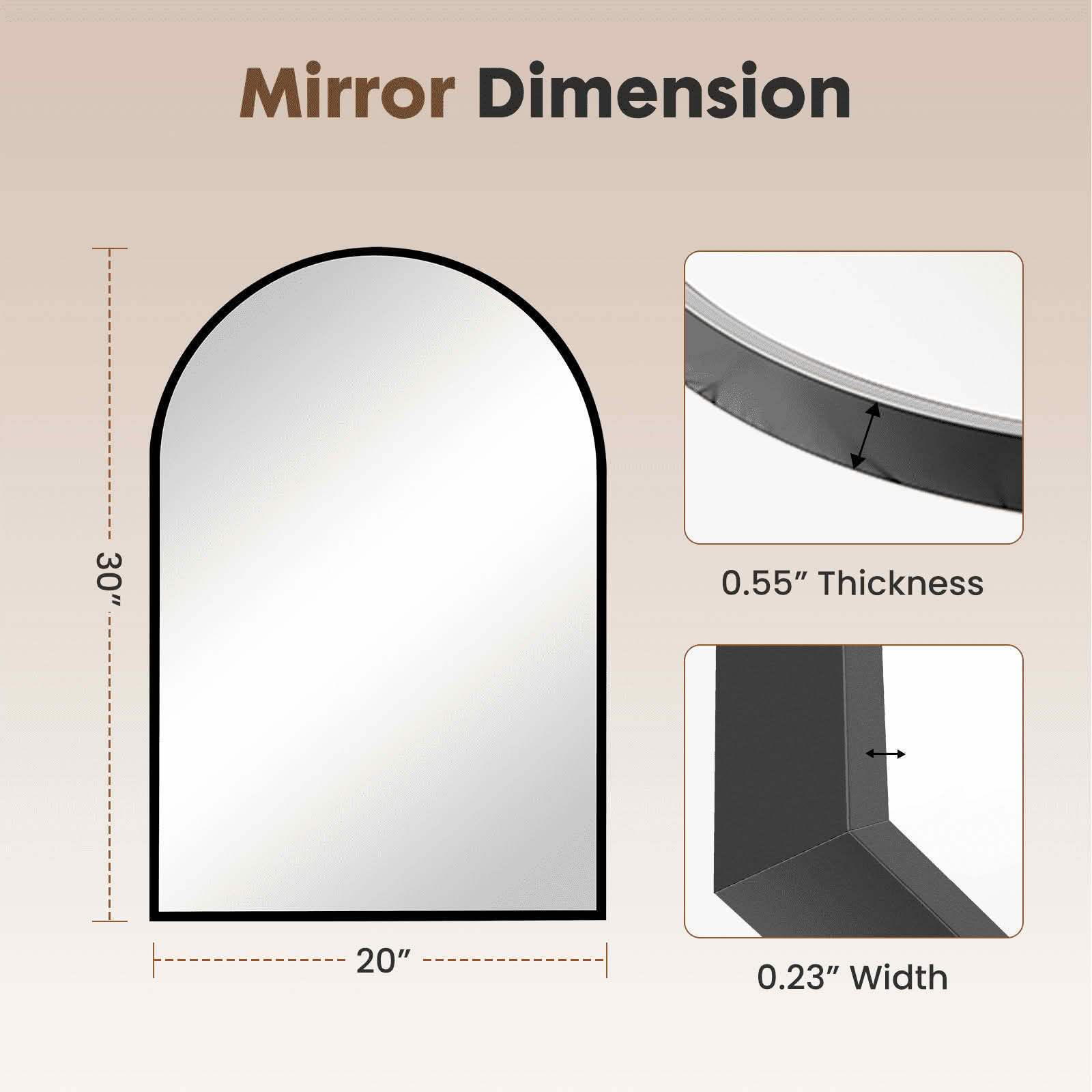 MAYEERTY 30"x20" Arched Bathroom Wall Mirror, Metal Frame, Bedroom Entryway Living Room，Black