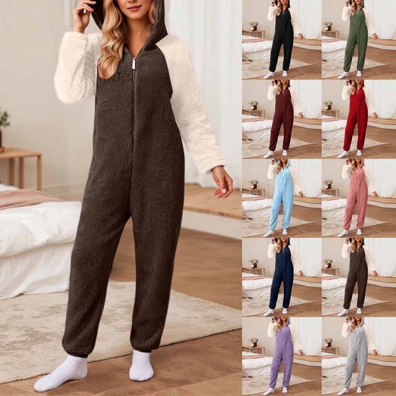 FRSASU Women's Ultra Comfy LoungePlush Romper Onesie Pajamas Zipper Hooded Jumpsuit for Homewear Wine