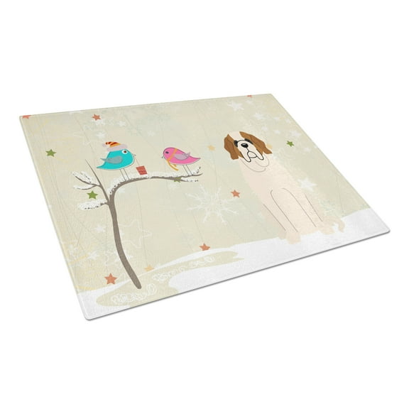 Caroline's Treasures Christmas Presents between Friends Saint Bernard Glass Cutting Board Large