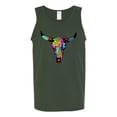 thumbnail image 2 of Wild Bobby, Colorful Rainbow Cow Bull Skull Animal Lover Mens Graphic Tank Top, Forest Green, Small, 2 of 3