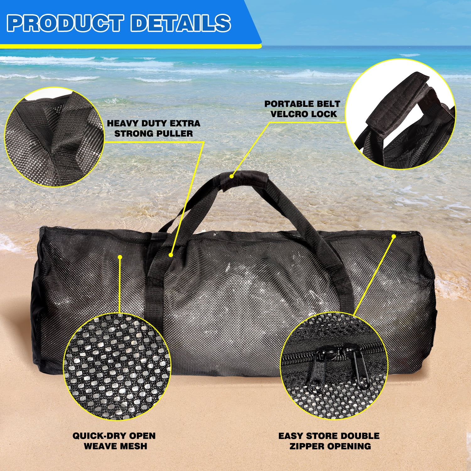 GSE Games & Sports Expert 6 Pack Large Mesh Duffel Bag with Zipper. Sport Equipment Scuba Bag for Sport Balls, Team Practice, Swimming Gear, Diving, Rafting, Water Sports - Black