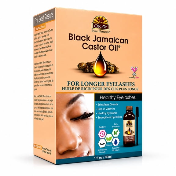 OKAY Pure Naturals Golden Castor Oil for Eyelash Growth, 1 fl oz – 100% Pure Natural Lash & Brow Serum, Cold Pressed, Strengthens, Thickens, Moisturizes Lashes & Hair