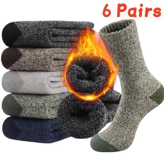 Men's Wool Socks, 6 Pairs, Extra Thick Warm Hiking Socks, Outdoor Sports Socks Suitable for Cold Weather-USA