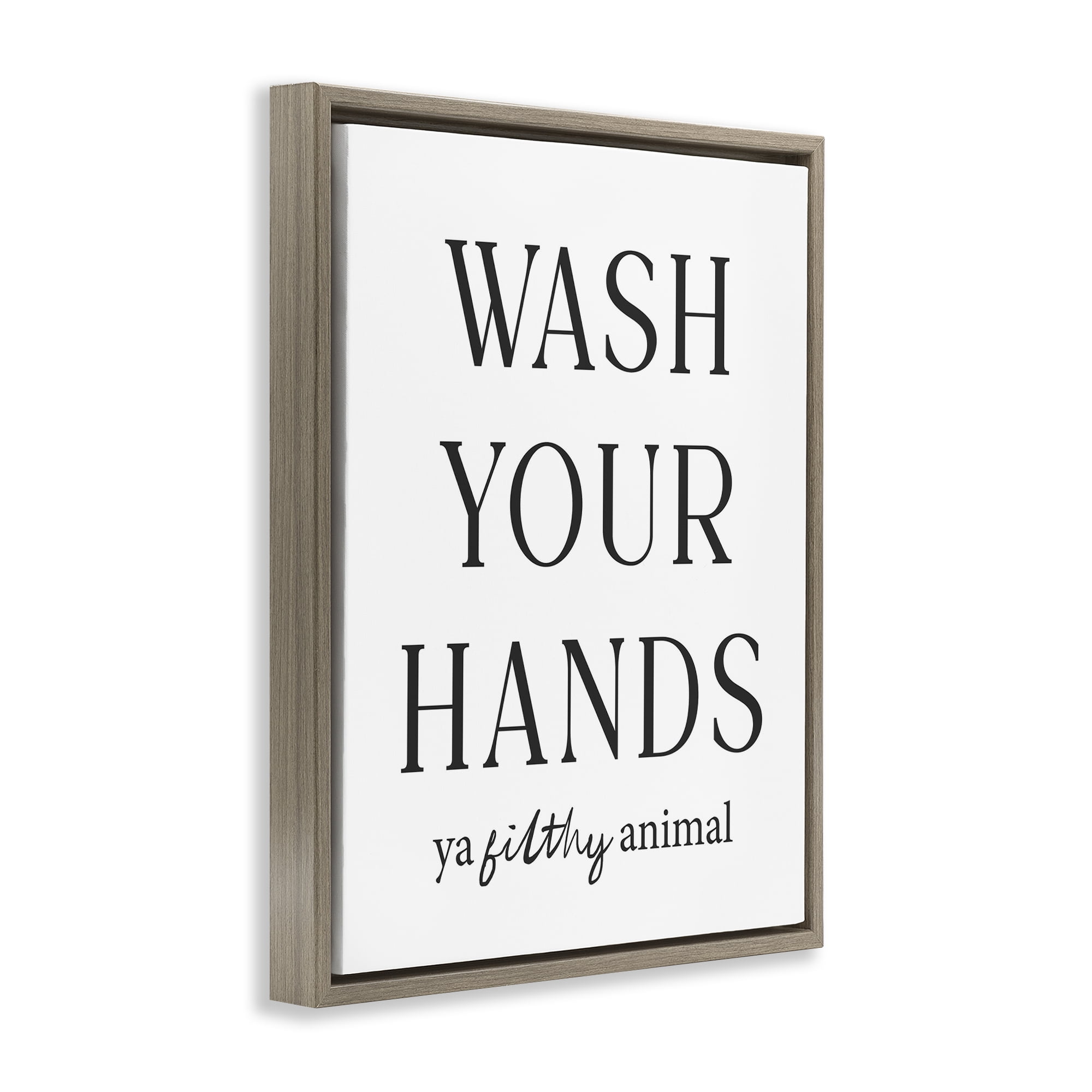 Stupell Industries Wash Your Hands Funny Reminder Brown Framed Floater Canvas Wall Art, design by Lettered and Lined