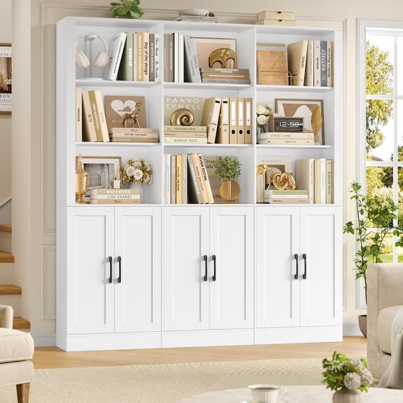 Homfa 70″ Tall Bookshelf and Bookcase with Cabinets, 63'' Wide Triple Row Display Shelves, 15 Cubes 5-Tiers Large Bookcase for Living Room Home Office, White