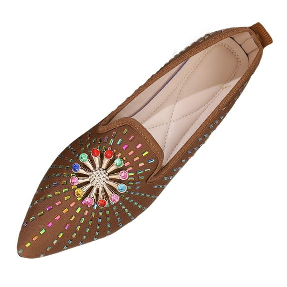Dpityserensio Flats Shoes Women Dressy Comfortable Style Flat-Bottom Shallow Mouth Rhinestone Pointed ToeBottom Moccasins Flat Shoes