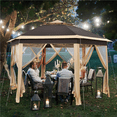 thumbnail image 3 of Alden Design Hexagonal Pop up Gazebo with Metal Frame and Mesh Netting, Khaki/Brown, 3 of 11