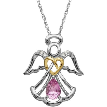 Created Pink Sapphire and White Sapphire Sterling Silver and 18kt Gold Plate Angel Pendant