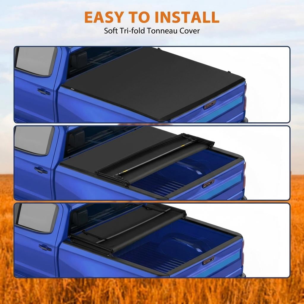 Soft Tri-Fold Truck Tonneau Cover – Fits 2019-2024 Models, 6.6FT Bed, All-Weather Cargo Protection