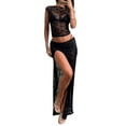 thumbnail image 5 of Caoirhny Women´s Summer Skirt 2Pcs Suit, Sheer Jacquard Cap Sleeve Cropped Tops + Low Waist High Slit Long Skirt, 5 of 9