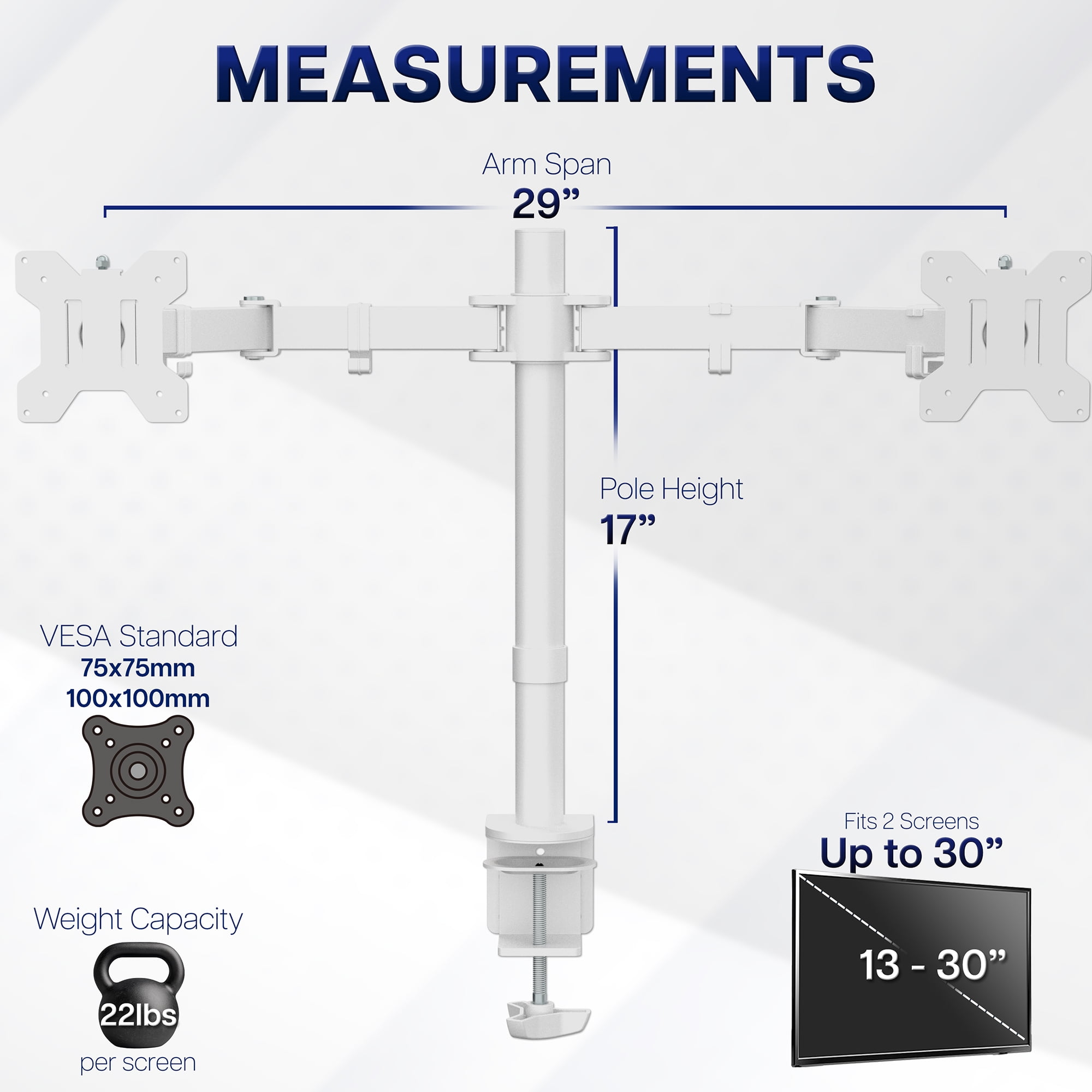 VIVO White Dual Monitor Desk Mount Stand, Fits Computer Screens up to 30"