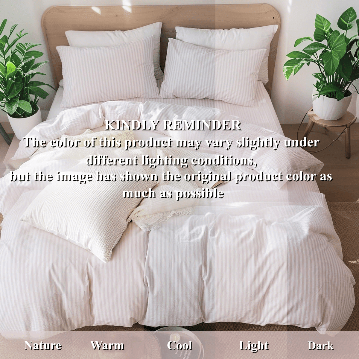 JOLUSERE 100% Cotton Striped Duvet Cover Queen Set, 3-Piece Linen Like Textured Breathable Comforter Cover(Greyish Pink& White Classic Stripes)